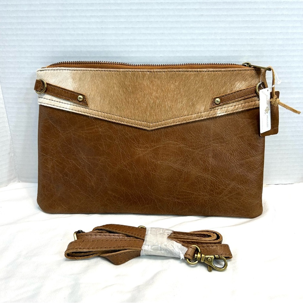 VTG Jane Marie Leather Fur Trim Handbag Shoulder Bag Purse Crossbody Strap NWT